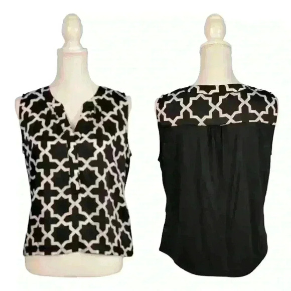HANNA & GRACIE Woman's BLACK/WHITE Top Sleeveless Blouse Lightweight size Lg - Picture 2 of 10